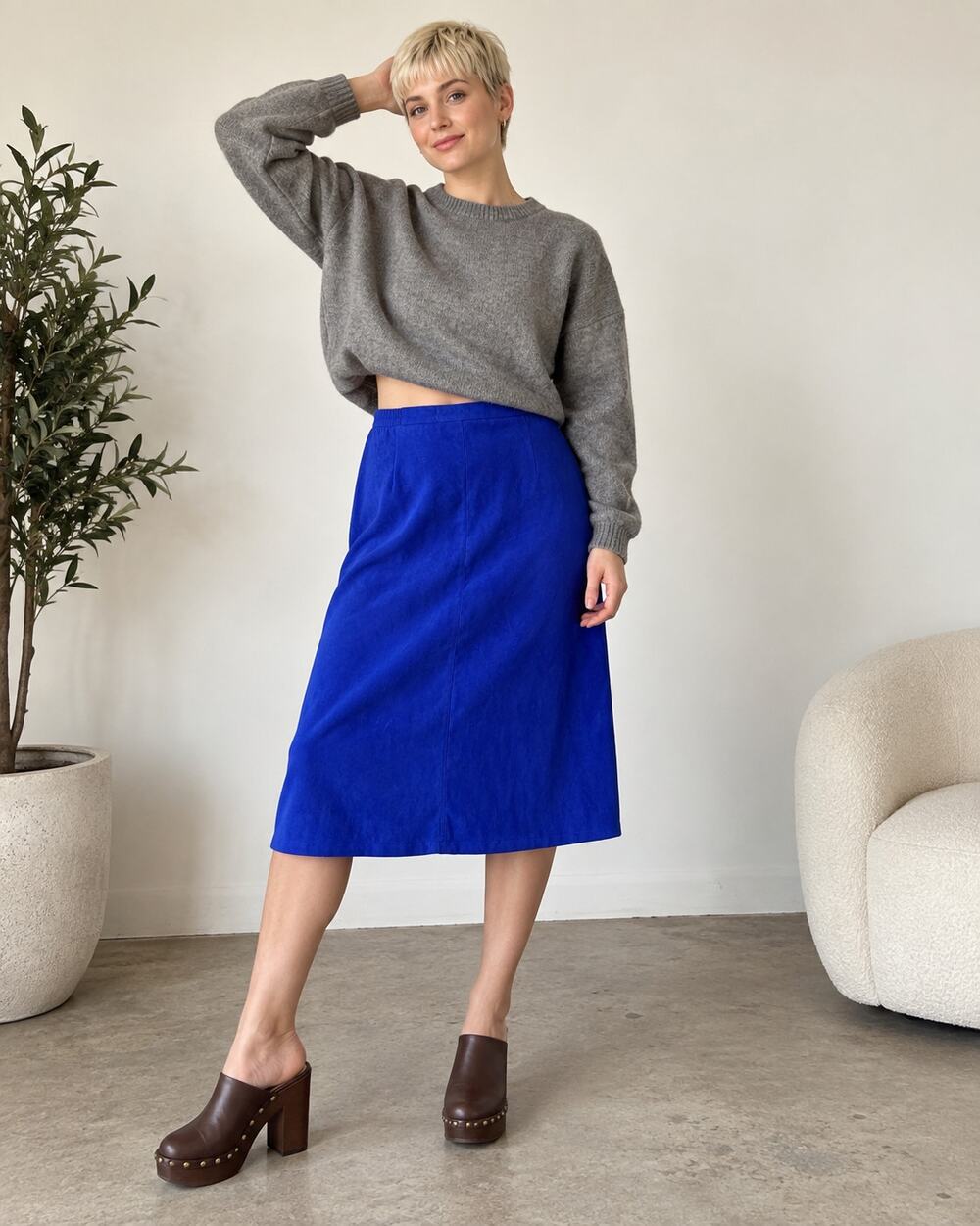 Notations Clothing Co. Cobalt Blue Midi Skirt Size Small